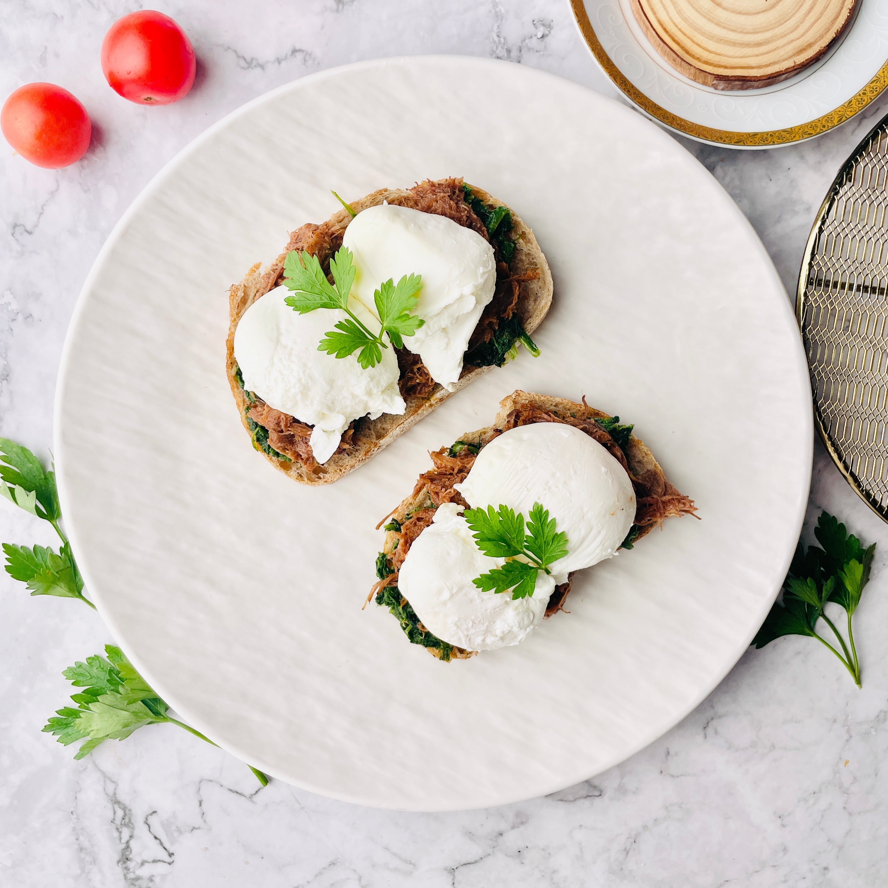 Pulled BBQ Beef and Poached Egg on Sourdough Toast