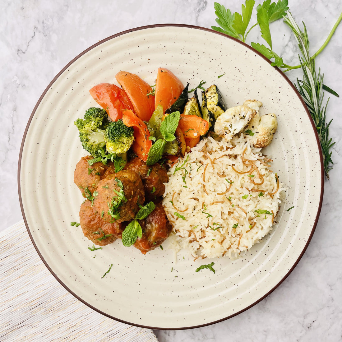 Lamb Kofta with Vermecelli Rice and Grilled Vegetables